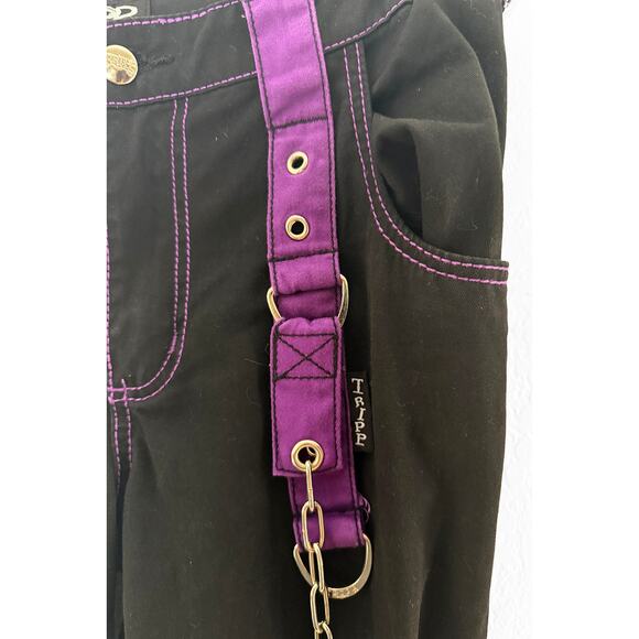 Tripp NYC Women's Y2K Streetwear Rave Bondage Black Purple Cargo Jeans Chains 5 - Picture 9 of 16